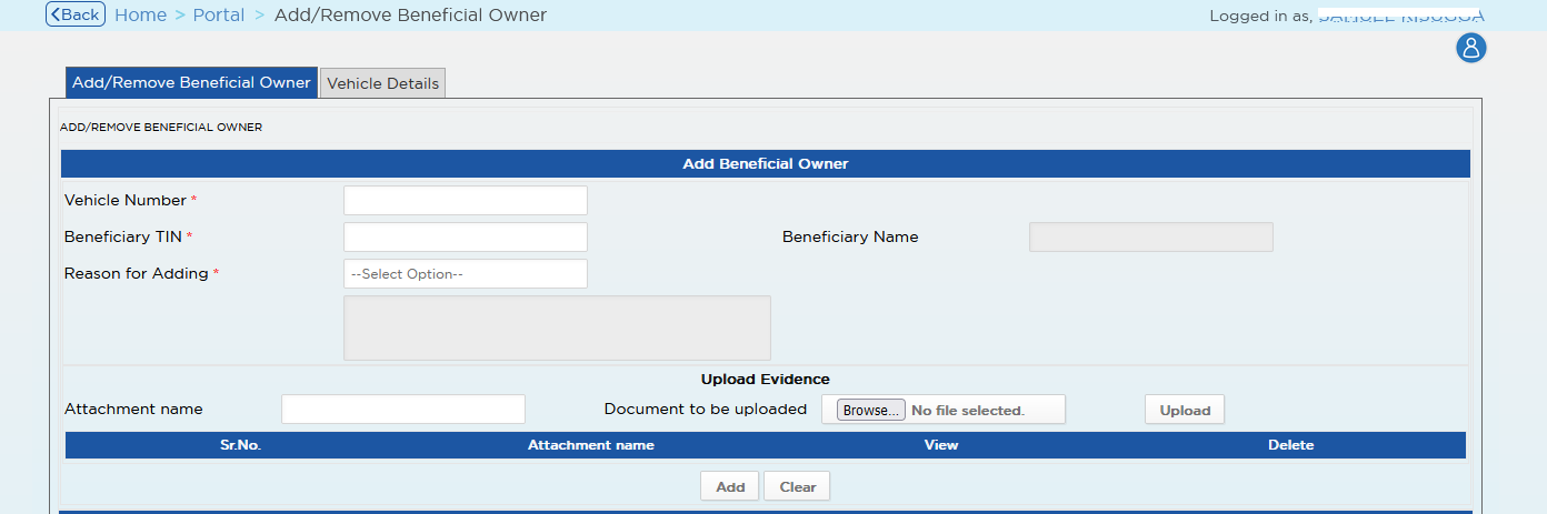 Add beneficiary owner on motor vehicle